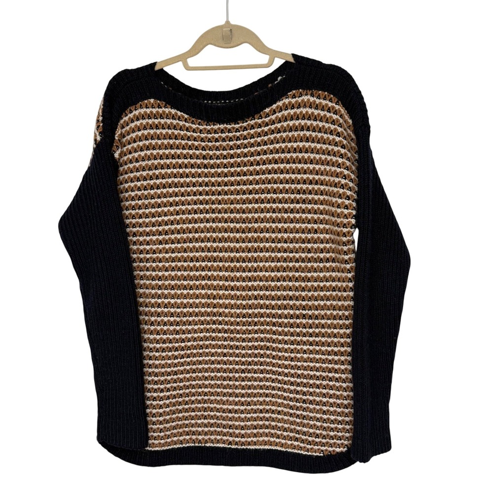 Talbots Knit Sweater Color Block Pullover Long Sleeve Relaxed Fit Large Wool
